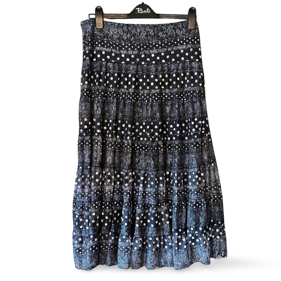 Y2K Navy Polka Dot Maxi Skirt – Grunge Boho Festival Style - Picture 1 of 7